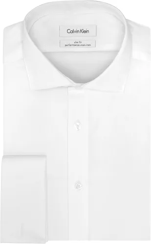 Vista 3 de Calvin Klein Camisa de vestir para hombre, ajuste delgado, sin planchar, puño francés sólido