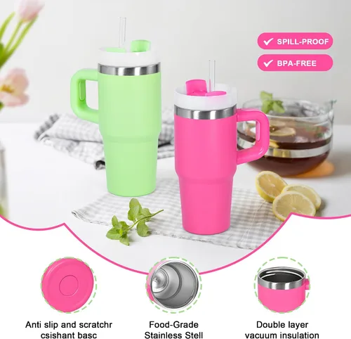 Vista 3 de Vaso de 14 onzas con asa de acero inoxidable de doble capa aislante, botella de agua de acero inoxidable reutilizable para niños, regalos para niños