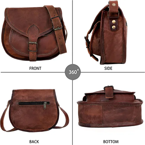 Vista 8 de C CUERO Bolso de cuero para mujer, bolso cruzado de cuero marrón genuino, bolso cruzado para mujer, bolso de viaje para el hombro, Marrón