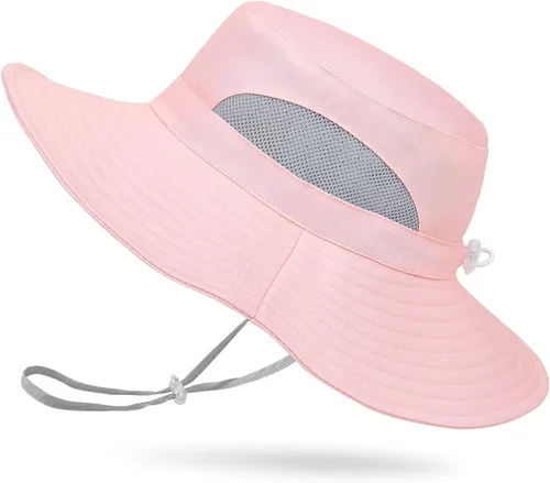 Vista 10 de Sombrero de sol para niñas de 2 a 8 años de malla con protección UV, sombrero de playa plegable para niñas de 2 a 8 años