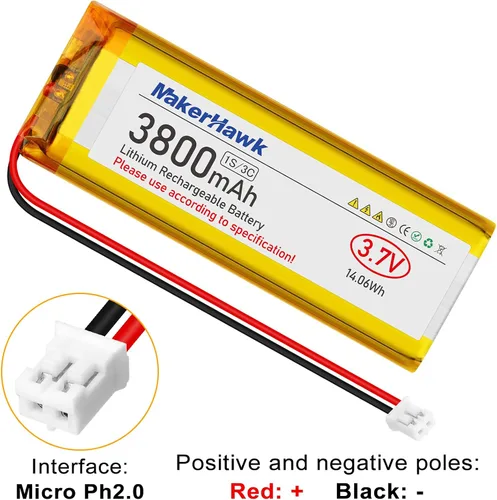 Vista 3 de MakerHawk Batería LiPo de 3.7 V 3800 mAh recargable 1S 3C 113386 Batería de polímero de litio con placa de protección de batería dual, enchufe micro