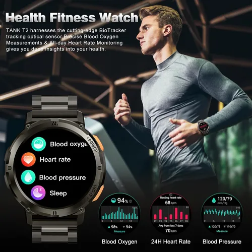 Vista 6 de AMAZTIM Relojes inteligentes para hombres, batería extra larga de 60 días, resistente al agua hasta 164.0 ft, llamada Bluetooth militar