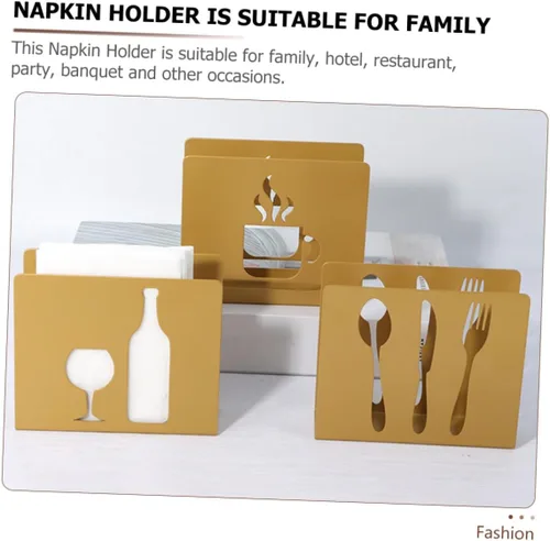 Vista 8 de Metal Upright Napkin Holder Stand, Square Hollow Cutout Design with Fork and Knife Ornament, Modern Style Tissue Storage for Restaurant and Home