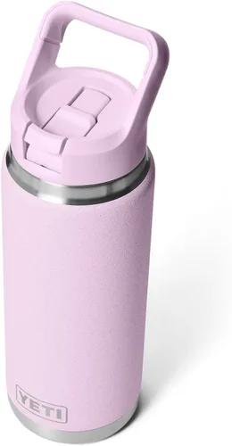 Vista 8 de YETI Rambler Botella de 26 onzas, aislada al vacío, de acero inoxidable, con tapa de popote a juego Cherry Blossom - Texturizado