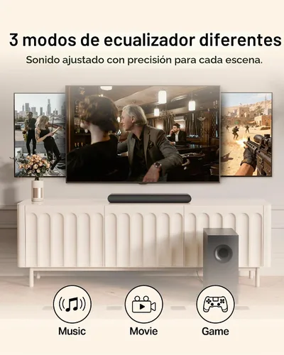 Vista 6 de OXS Barra de sonido S21 de 2.1 canales con subwoofer, sonido de precisión con graves profundos, potencia de 240 W, 3 modos de ecualización