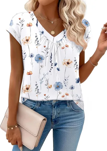 Vista 24 de Zeagoo Camisetas de manga corta con cuello en V para mujer, ropa de negocios, ropa de trabajo, ropa de moda