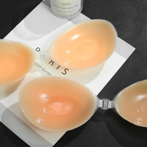 Vista 6 de LiinBeiiLiaa (2 piezas) Brasier adhesivo, sin tirantes, brasier sin espalda, brasier adhesivo push up, sujetadores de silicona invisibles para mujer