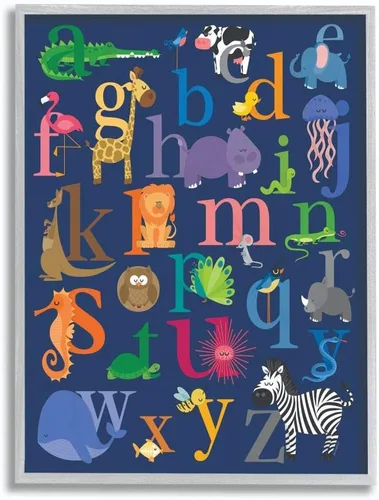 Vista 9 de The Kids Room by Stupell - Placa de pared con iconos de animales del alfabeto azul marino, 10 x 15 pulgadas, diseño por artista lezleelliott