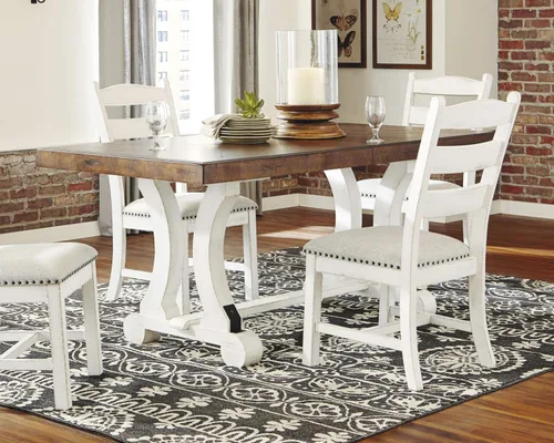 Vista 6 de Signature Design by Ashley Valebeck Farmhouse - Mesa de comedor o buffet, color blanco y marrón y Valebeck Farmhouse rectangular con extensión, se