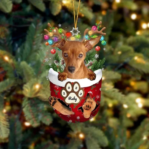 Vista 60 de Adornos personalizados de Pug cervatillo – Decoración personalizada para árbol de Navidad con patas de bolsillo de nieve