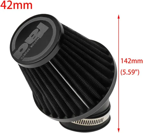 Vista 6 de Filtro de aire universal para motocicleta Sydien, piezas modificadas reemplazables para aumentar el flujo de aire en el motor, 42RAD con abrazadera