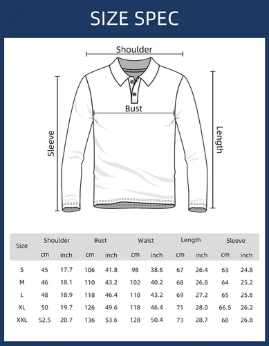 Vista 6 de Long Sleeve Polo Shirts for Men Slim Fit Mens Cotton Polo T Shirts Casual Plaid Collar Shirt Long Sleeve Golf Polos