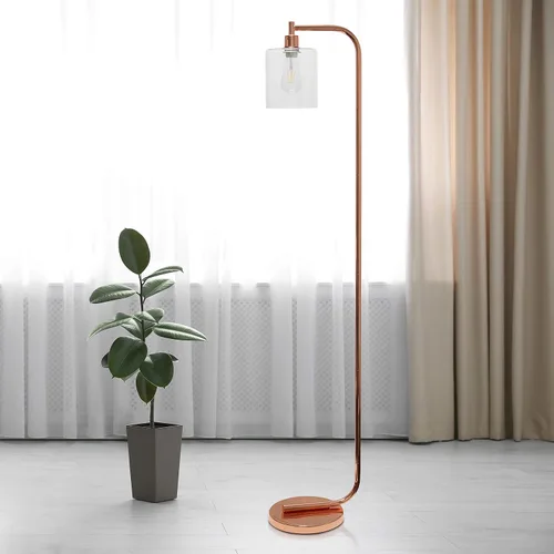 Vista 4 de Simple Designs LF1036-RGD Lámpara de pie de linterna de hierro industrial de estilo antiguo con pantalla de vidrio, oro rosa