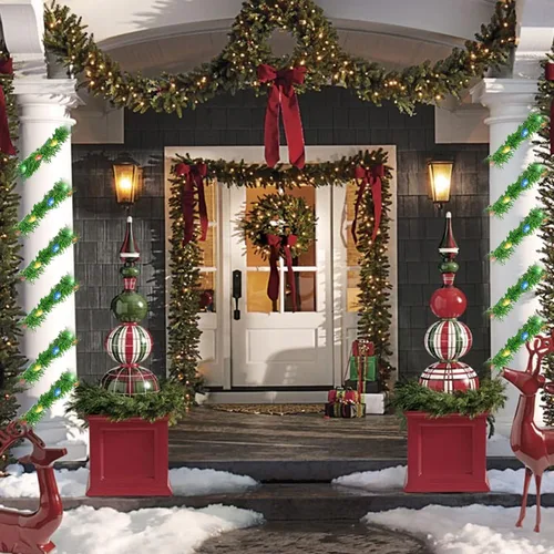 Vista 3 de Nerosun Guirnalda de Navidad artificial de 14.8 pies, 50 mini luces LED preiluminadas, funciona con pilas, guirnalda de Navidad para el hogar