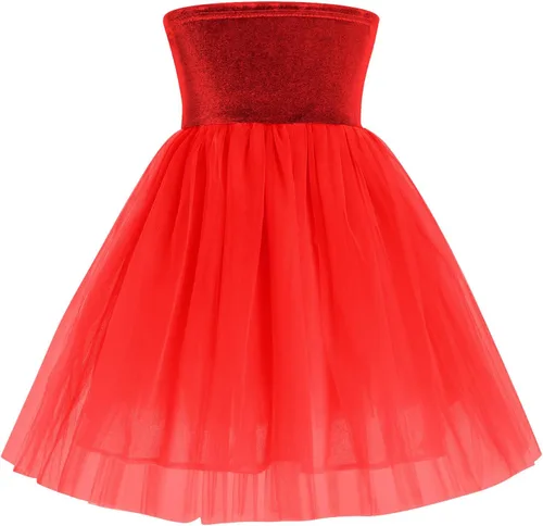 Vista 2 de FYMNSI Vestido tutú de tul sin mangas para niñas pequeñas, con diadema, brazaletes, princesa, cumpleaños, Navidad, vestidos de boda