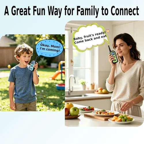 Vista 6 de QUOLIX Walkie Talkies para niños, paquete de 2 unidades, juguetes recargables para niños de 3 a 12 años, Walkie Talkie de largo alcance con 22