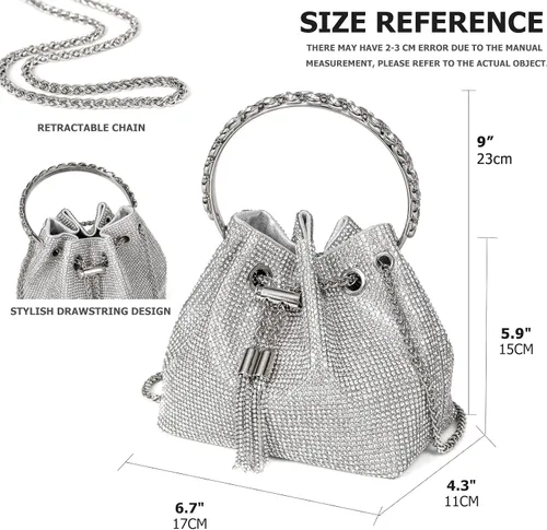 Vista 3 de Bolso de mano con cristales brillantes y diamantes de imitación para mujer, bolso de noche con brillo, bandolera para fiesta de boda, graduación