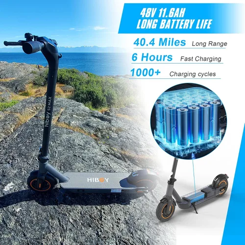 Vista 3 de Hiboy S2 MAX Adult Electric Scooter, 500W Motor, 40.4 Miles Long Range 2-Negro