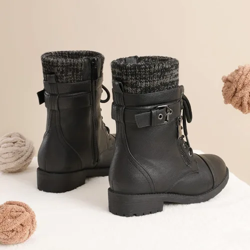 Vista 4 de DREAM PAIRS Botas de combate de media pantorrilla para niña