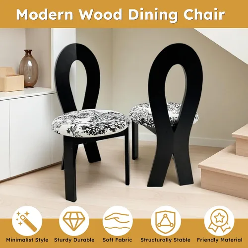Vista 3 de Dining Chairs Set of 2, Table & Chair Sets - Solid Wooden Dining Room Chairs with Linen Upholstery and White Round Cushion for Kitchen Dining Room