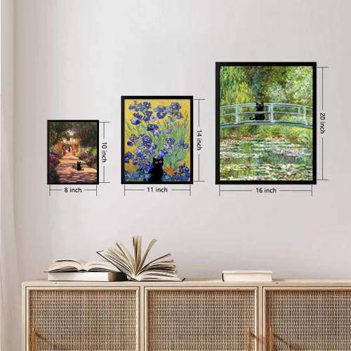 Vista 6 de Hamduker Cuadros de Arte de Pared de Gato Negro de Jardín Pósters Divertidos de Gato Preppy Decoración de Arte de Pared Galería de Granja Arte