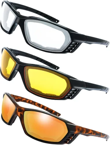 Vista 12 de Gafas de Motocicleta con Marco Acolchado y Lentes que Bloquean 100% UVB/UVB para Actividades al Aire Libre y Deportes 10-mate/negro brillante