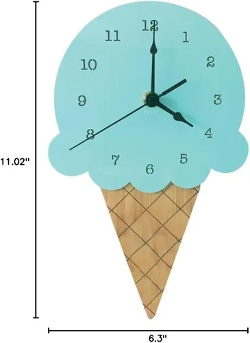 Vista 6 de AkoMatial Reloj de pared silencioso con forma de helado de madera, sala de estar, oficina, decoración de dormitorio para niños
