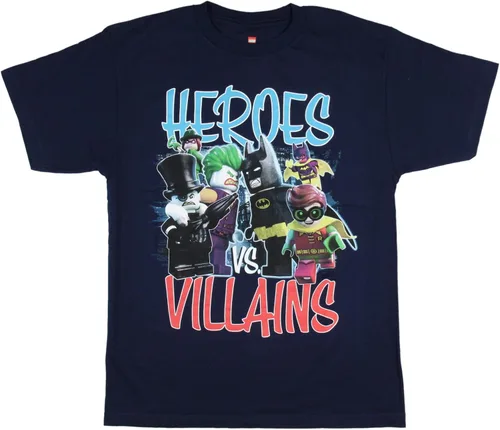 Vista 2 de LEGO Batman The Movie Boys Heroes Vs. Villains - Camiseta de personajes, Azul marino, Grande