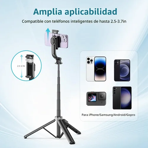 Vista 6 de Trípode para palo de selfie de 51 pulgadas, soporte extensible para teléfono celular con control remoto, trípode de viaje de aleación de aluminio