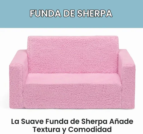 Vista 6 de Delta Children Cozee - Sofá convertible 2 en 1 de sherpa abatible para niños, color rosa