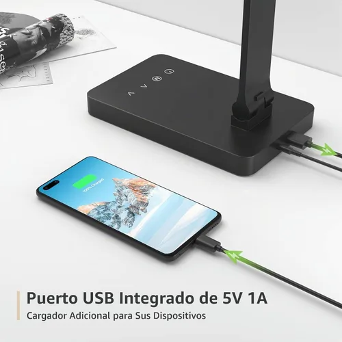 Vista 2 de Lámpara de escritorio LED Lepro con puerto de carga USB, lámpara de mesa regulable para el hogar y la oficina con control táctil para lectura, 650