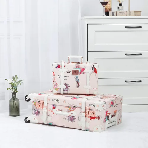Vista 2 de Unitravel Juego de equipaje vintage de 2 piezas aprobado por la TSA para mujer bonita maleta con bolso Fashion girl