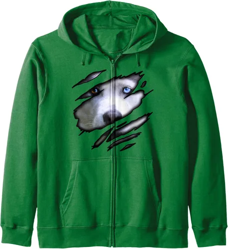 Vista 7 de Sudadera con capucha con cremallera para perro de Siberian Husky in me, diseño de perro, diseño de perro Pedigree