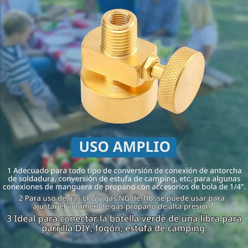 Vista 4 de Válvula de Control de Aguja de Propano de Latón de 1 Libra, Válvula Reguladora de Gas Propano de Presión Ajustable Desechable con Rosca Macho NPT