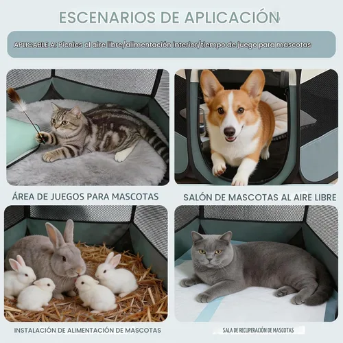 Vista 3 de Corralito para perros y gatos, jaula de tienda de jaula para Gris
