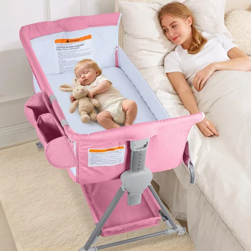Vista 8 de BIERUM Moisés de bebé para bebé – Moisés de noche ajustable de 7 alturas con ruedas bloqueables, fácil de montar, cuna portátil con bolsa