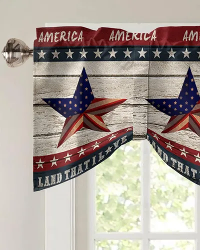 Vista 2 de Cenefa de amarre para ventanas del 4 de julio, con bandera estadounidense, cortinas patrióticas, cenefas con bolsillo para barra, cortinas