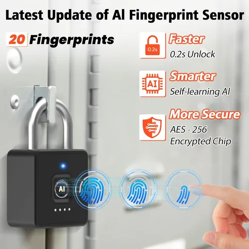 Vista 3 de Eseesmart Cerradura de casillero de huellas dactilares con código, candado de combinación inteligente de huellas dactilares biométricas sin llave