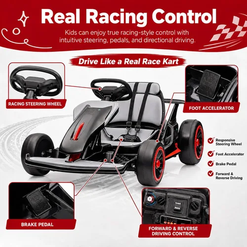 Vista 6 de Litake Go Kart eléctrico para niños de 24 V, batería de 7 Ah para niños de Negro