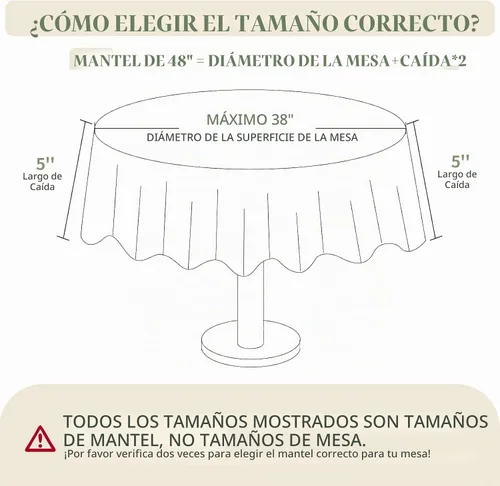 Vista 2 de BYDOLL Mantel redondo de 48 pulgadas para la parte superior de un máximo de 38 pulgadas de diámetro, color beige, lavable, al aire libre, resistente