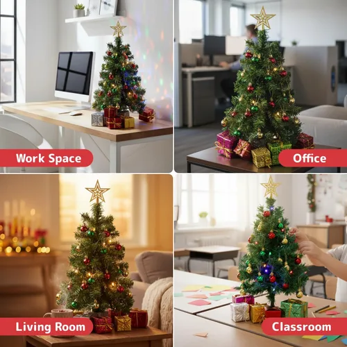 Vista 5 de PREXTEX - Mini árbol de Navidad de 23 pulg DIY con luces - Pequeños adornos de Navidad de mesa Árbol de Navidad de mesa con luces LED multicolor