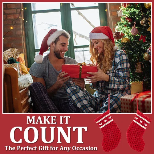 Vista 4 de INFUNLY Juego de 2 calcetines navideños de macramé para principiantes con video tutorial e instrucciones hechas a mano, kit de calcetines de Navidad