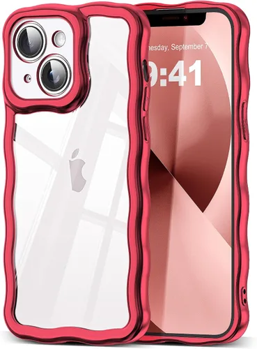 Vista 17 de SKYLMW Funda compatible con iPhone 12 Pro, diseño de ondas rizadas kawaii, borde chapado de lujo, elegante parte trasera transparente brillante, TPU