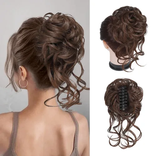 Vista 12 de Extensiones de cabello con clip de pinza para el cabello de moño, accesorios para el cabello para mujer, extensiones de cabello rizado y #8