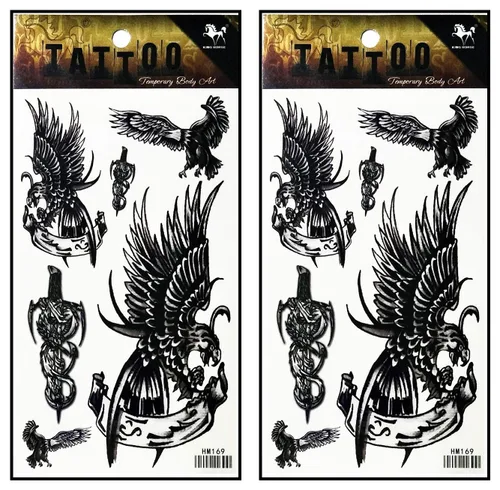 Vista 16 de Tatuajes 2 hojas azul rosa serpiente dragón calavera ala temporal tatuajes arte corporal pegatinas falsas impermeables extraíbles