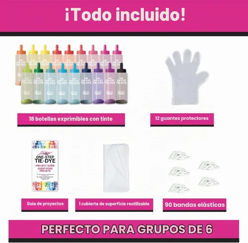Vista 8 de Kit de tinte de un solo paso Tulip: Suministros para fiesta de teñido anudado, 18 botellas