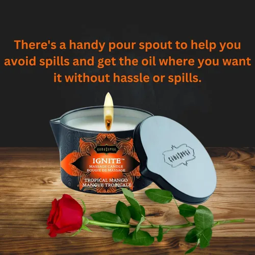 Vista 4 de KAMA SUTRA Vela de Masaje Ignite con Aceite de Coco y Fórmula Libre de Cera a Base de Soja – Aroma Tropical a Mango, 6 oz/170 g