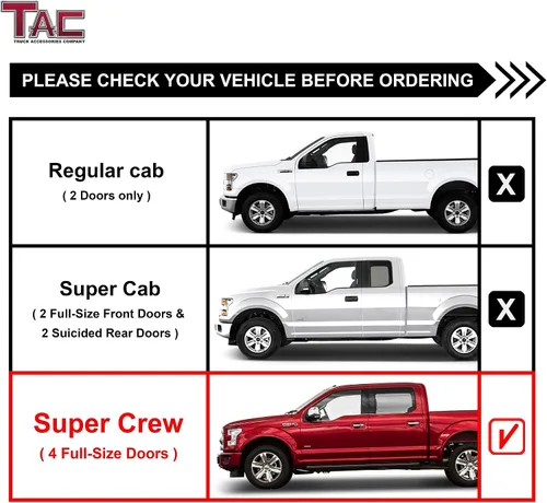 Vista 3 de TAC - Estribos laterales de 3 pulgadas para Ford F150 Supercrew Cab 2004-2008 (excluye 04 Heritage) Camioneta, estribos negros, barras laterales