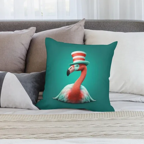 Vista 7 de Almohadas para exteriores, diseño de flamenco con sombrero de Papá Noel rojo y blanco, fundas de almohada de pájaros flamencos con sombrero de Papá