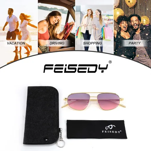 Vista 7 de FEISEDY Gafas de sol estilo aviador retro de moda para mujeres y hombres, de los años 90, pequeñas gafas vintage con estilo de metal dorado ovaladas